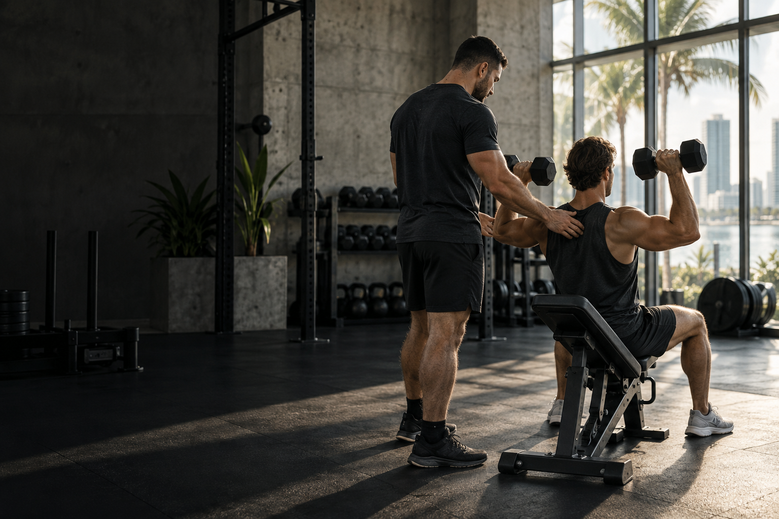Acompañamiento durante una sesión de entrenamiento de fuerza